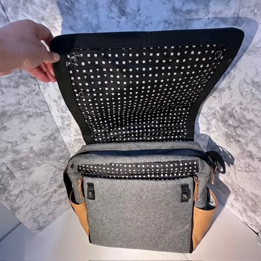Petunia Pickle Bottom Boxy Diaper Bag Black Gray Caramel Backpack Messenger
